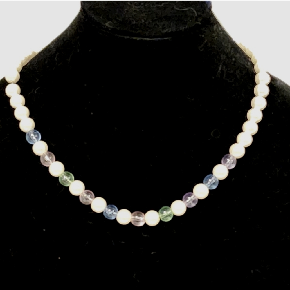 🌈 Pearl & Colorful Bead Necklace · 18–20" · Joyful Glow ✨